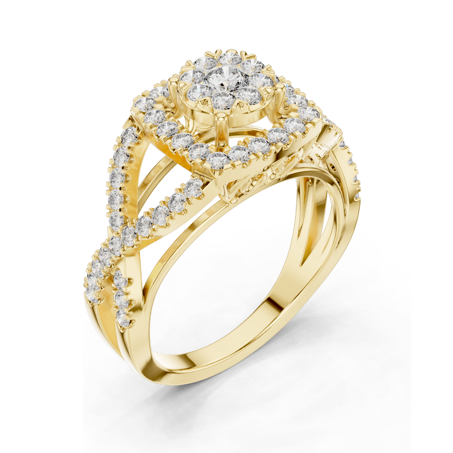 0.864 CT Lab Diamond Ladies Ring with Halo & Side Stone Design | VVS-VS EF Clarity | 18KT, 14KT, 10KT Gold & 925 Silver | Rose, Yellow, White Gold & Moissanite Options