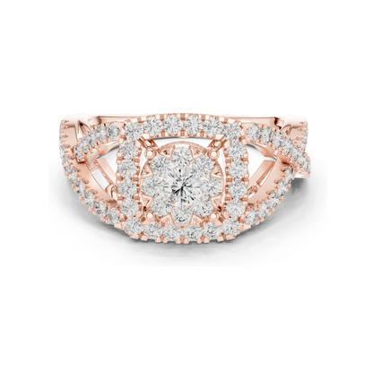 0.864 CT Lab Diamond Halo Ring for Women | VVS-VS EF Clarity | 18KT, 14KT, 10KT Gold & 925 Silver | Rose, Yellow, White Gold & Moissanite Options