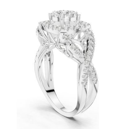 0.864 CT Lab Diamond Halo Ring for Women | VVS-VS EF Clarity | 18KT, 14KT, 10KT Gold & 925 Silver | Rose, Yellow, White Gold & Moissanite Options