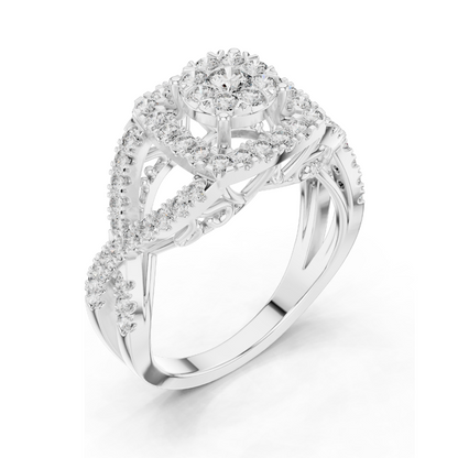 0.864 CT Lab Diamond Halo Ring for Women | VVS-VS EF Clarity | 18KT, 14KT, 10KT Gold & 925 Silver | Rose, Yellow, White Gold & Moissanite Options