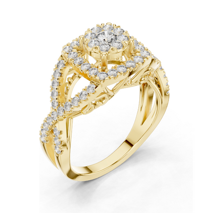 0.864 CT Lab Diamond Halo Ring for Women | VVS-VS EF Clarity | 18KT, 14KT, 10KT Gold & 925 Silver | Rose, Yellow, White Gold & Moissanite Options