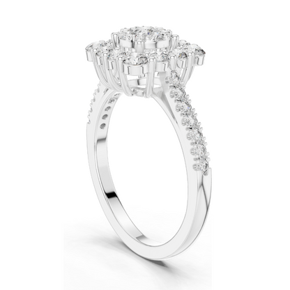 0.874 CT Lab Diamond Cluster Ring for Women | VVS-VS EF Clarity | 18KT, 14KT, 10KT Gold & 925 Silver | Rose, Yellow, White Gold & Moissanite Options