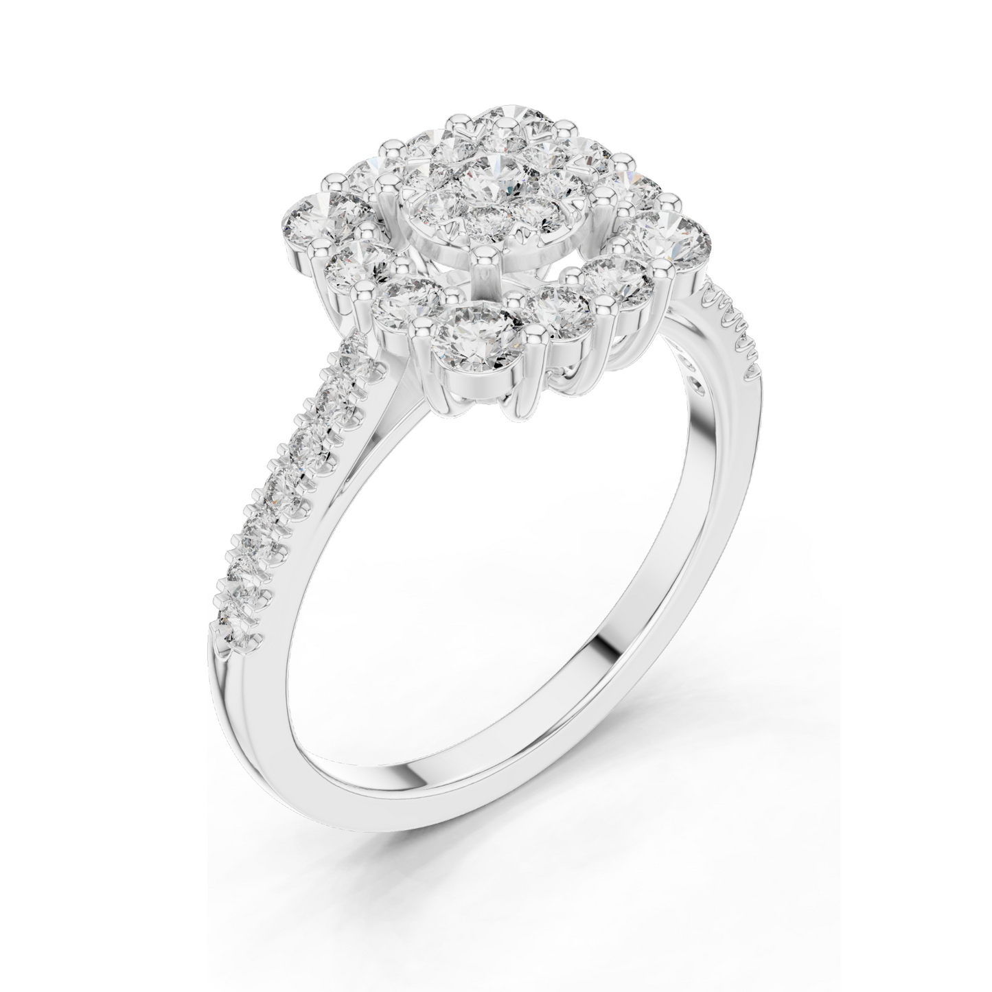 0.874 CT Lab Diamond Cluster Ring for Women | VVS-VS EF Clarity | 18KT, 14KT, 10KT Gold & 925 Silver | Rose, Yellow, White Gold & Moissanite Options