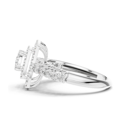 Lab-Grown Diamond Floral Halo Ring | 0.88 CT Total | VVS-VS EF Clarity | Available in 18KT, 14KT, 10KT Gold & 925 Silver | Moissanite & Diamond Options