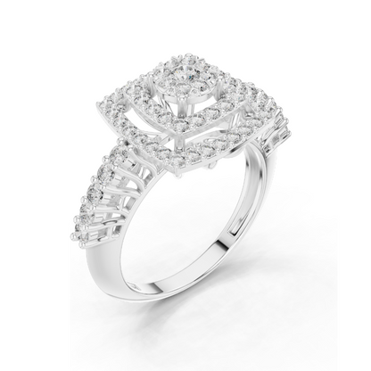 Lab-Grown Diamond Floral Halo Ring | 0.88 CT Total | VVS-VS EF Clarity | Available in 18KT, 14KT, 10KT Gold & 925 Silver | Moissanite & Diamond Options