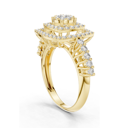 Lab-Grown Diamond Floral Halo Ring | 0.88 CT Total | VVS-VS EF Clarity | Available in 18KT, 14KT, 10KT Gold & 925 Silver | Moissanite & Diamond Options