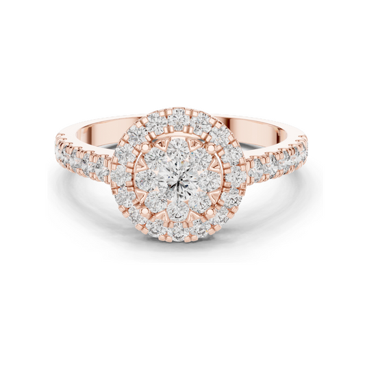 0.744 CT Lab Diamond Halo Ring for Women | VVS-VS EF Clarity | 18KT, 14KT, 10KT Gold & 925 Silver | Rose, Yellow, White Gold & Moissanite Options