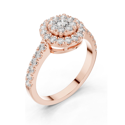 0.744 CT Lab Diamond Halo Ring for Women | VVS-VS EF Clarity | 18KT, 14KT, 10KT Gold & 925 Silver | Rose, Yellow, White Gold & Moissanite Options