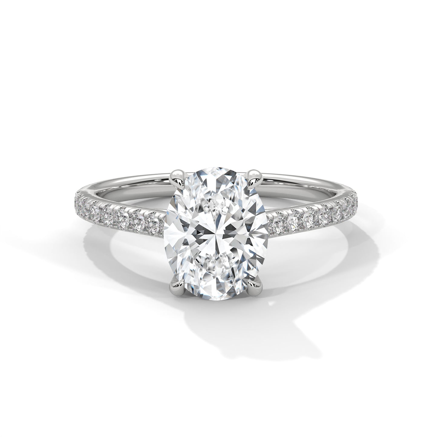 Oval Cut Diamond Engagement Ring with Pave Band – 10K, 14K, 18K White, Yellow & Rose Gold