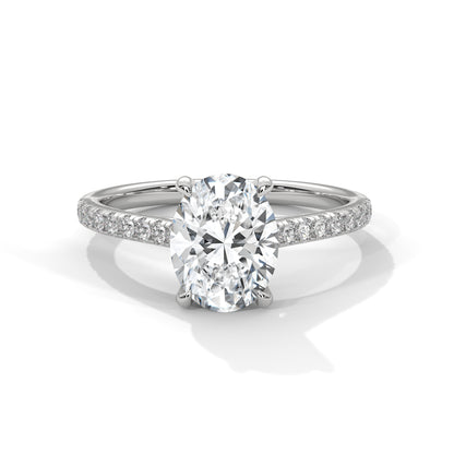 Oval Cut Diamond Engagement Ring with Pave Band – 10K, 14K, 18K White, Yellow & Rose Gold