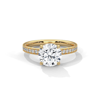 1ct Lab Diamond Engagement Ring | Round Cut Solitaire with Side Stones | 14K 18K 10K Gold & 925 Silver | Dainty Sparkle Ring | Maz Jewels