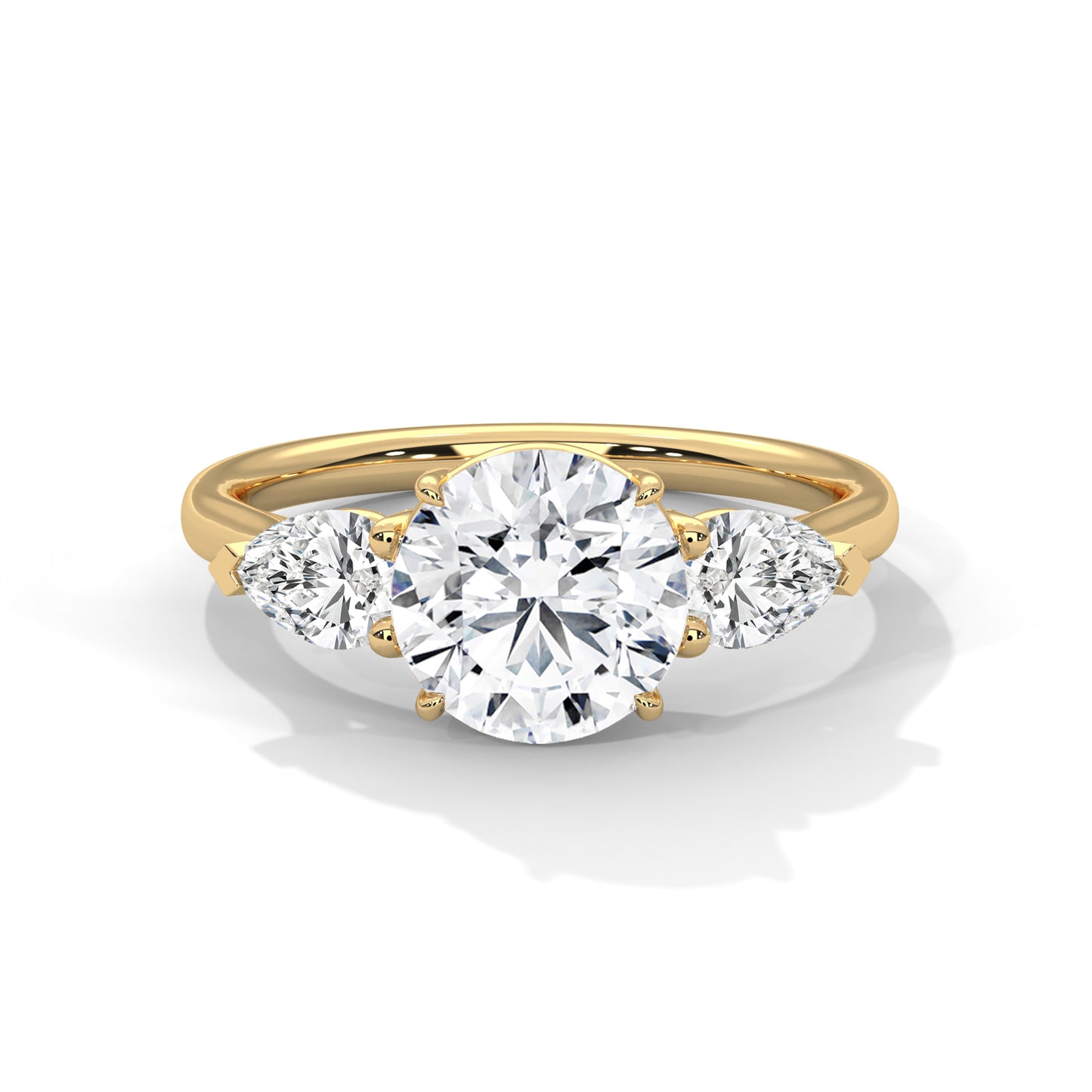 2CT Round Lab Diamond Engagement Ring with Pear Side Stones | VVS Clarity | 3-Stone Gold Ring | Lab Grown Diamond Ring | Custom Bridal Jewel