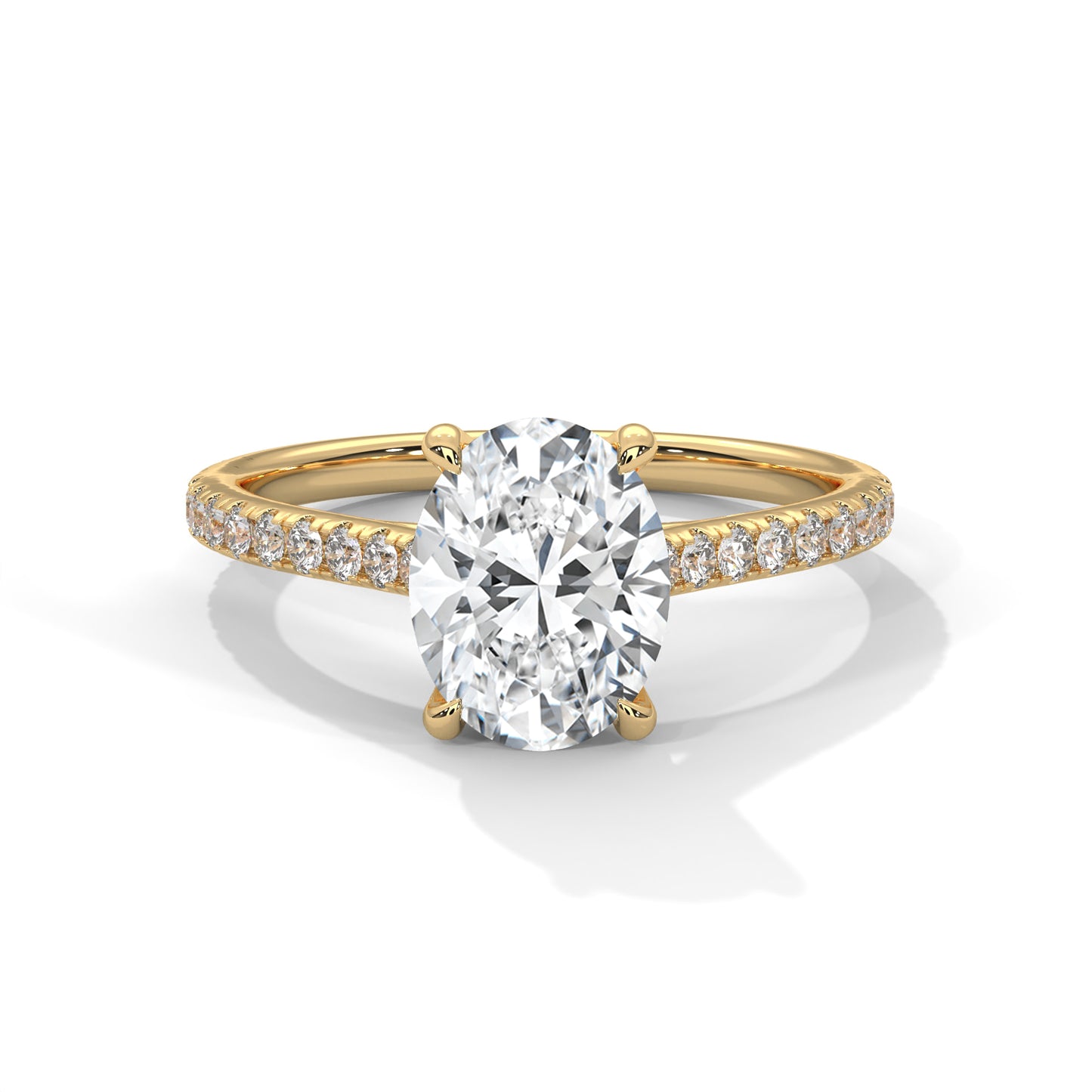 Oval Cut Diamond Engagement Ring with Pave Band – 10K, 14K, 18K White, Yellow & Rose Gold
