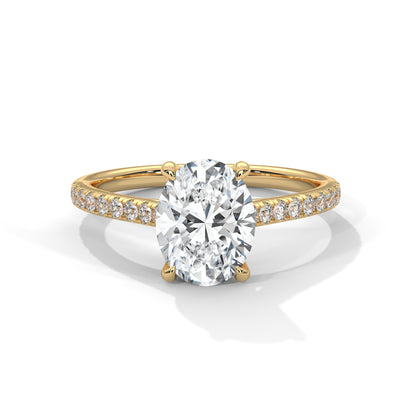 Oval Cut Diamond Engagement Ring with Pave Band – 10K, 14K, 18K White, Yellow & Rose Gold