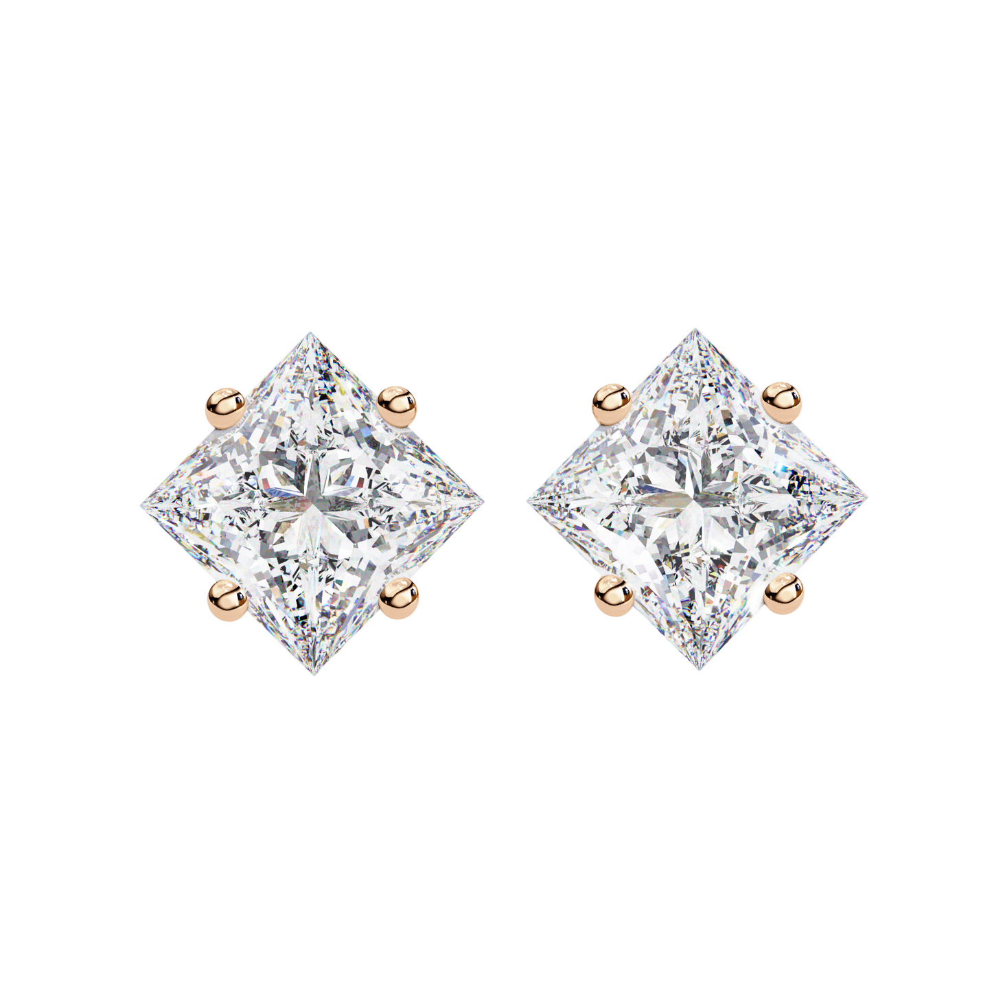 Princess Cut Lab Diamond Stud Earrings | 1ct Solitaire Earrings | Available in 10K 14K 18K Gold & 925 Silver | Classic Women’s Gift