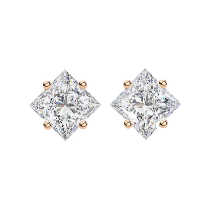 Princess Cut Lab Diamond Stud Earrings | 1ct Solitaire Earrings | Available in 10K 14K 18K Gold & 925 Silver | Classic Women’s Gift
