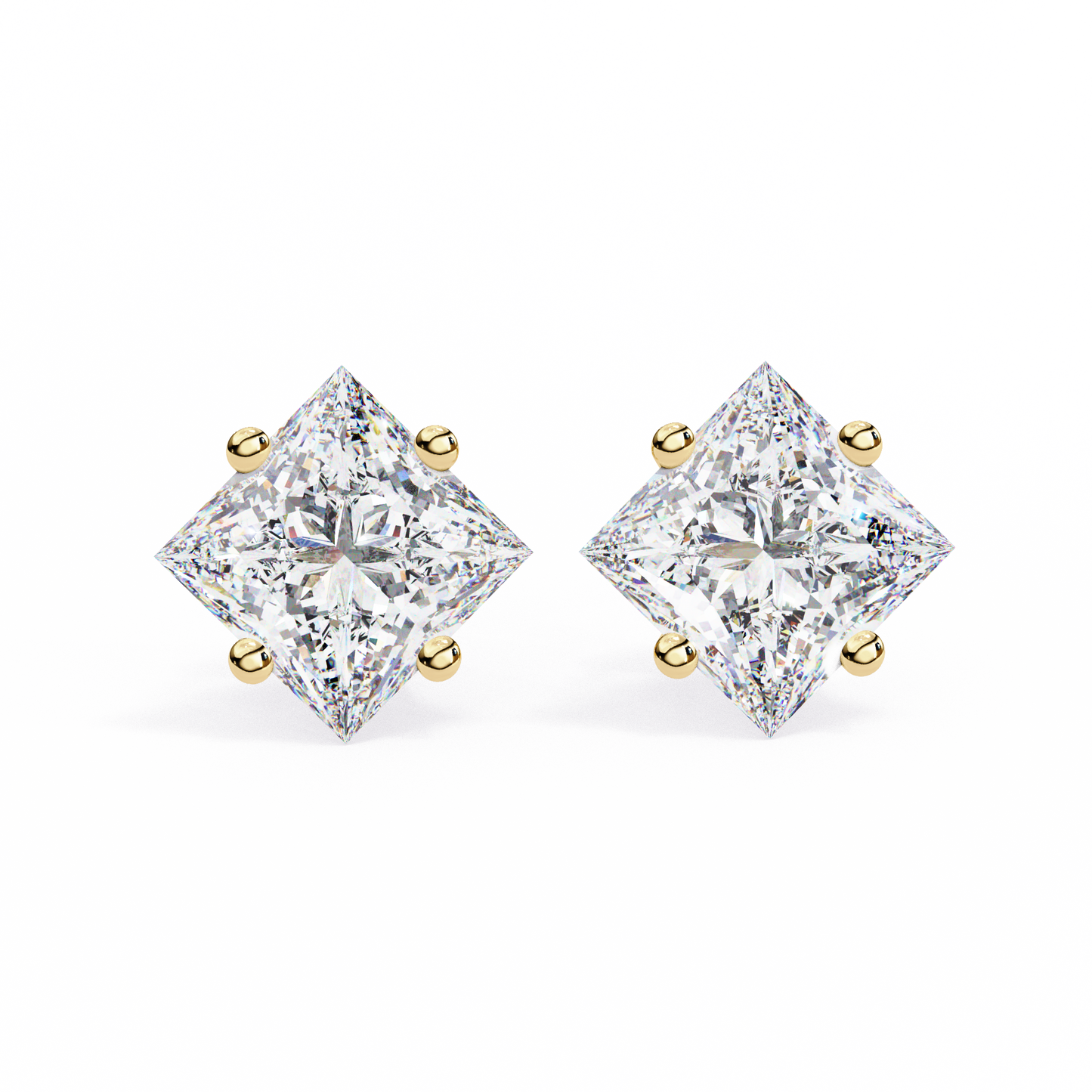 Princess Cut Lab Diamond Stud Earrings | 1ct Solitaire Earrings | Available in 10K 14K 18K Gold & 925 Silver | Classic Women’s Gift
