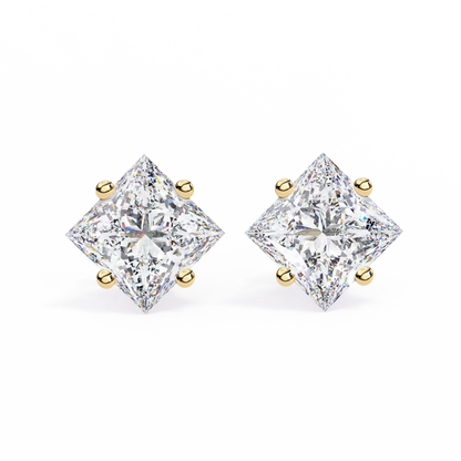 Princess Cut Lab Diamond Stud Earrings | 1ct Solitaire Earrings | Available in 10K 14K 18K Gold & 925 Silver | Classic Women’s Gift