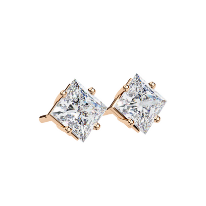 Princess Cut Lab Diamond Stud Earrings | 1ct Solitaire Earrings | Available in 10K 14K 18K Gold & 925 Silver | Classic Women’s Gift
