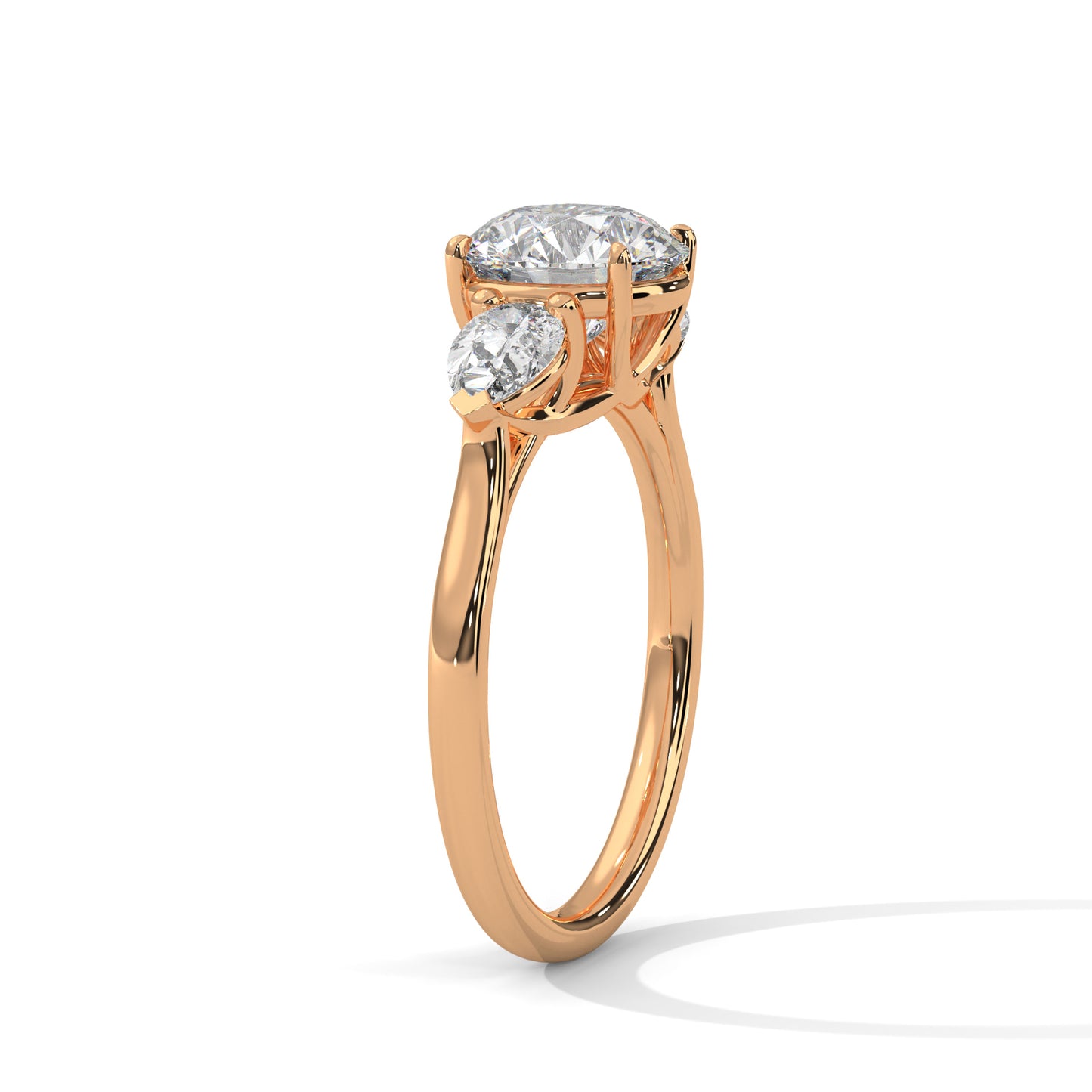 2CT Round Lab Diamond Engagement Ring with Pear Side Stones | VVS Clarity | 3-Stone Gold Ring | Lab Grown Diamond Ring | Custom Bridal Jewel