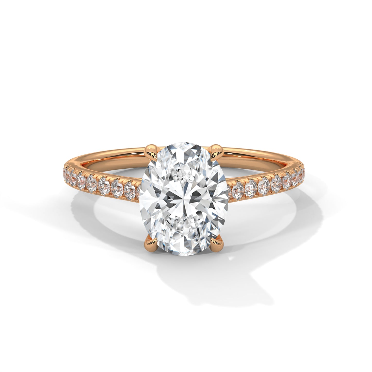 Oval Cut Diamond Engagement Ring with Pave Band – 10K, 14K, 18K White, Yellow & Rose Gold