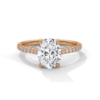 Oval Cut Diamond Engagement Ring with Pave Band – 10K, 14K, 18K White, Yellow & Rose Gold