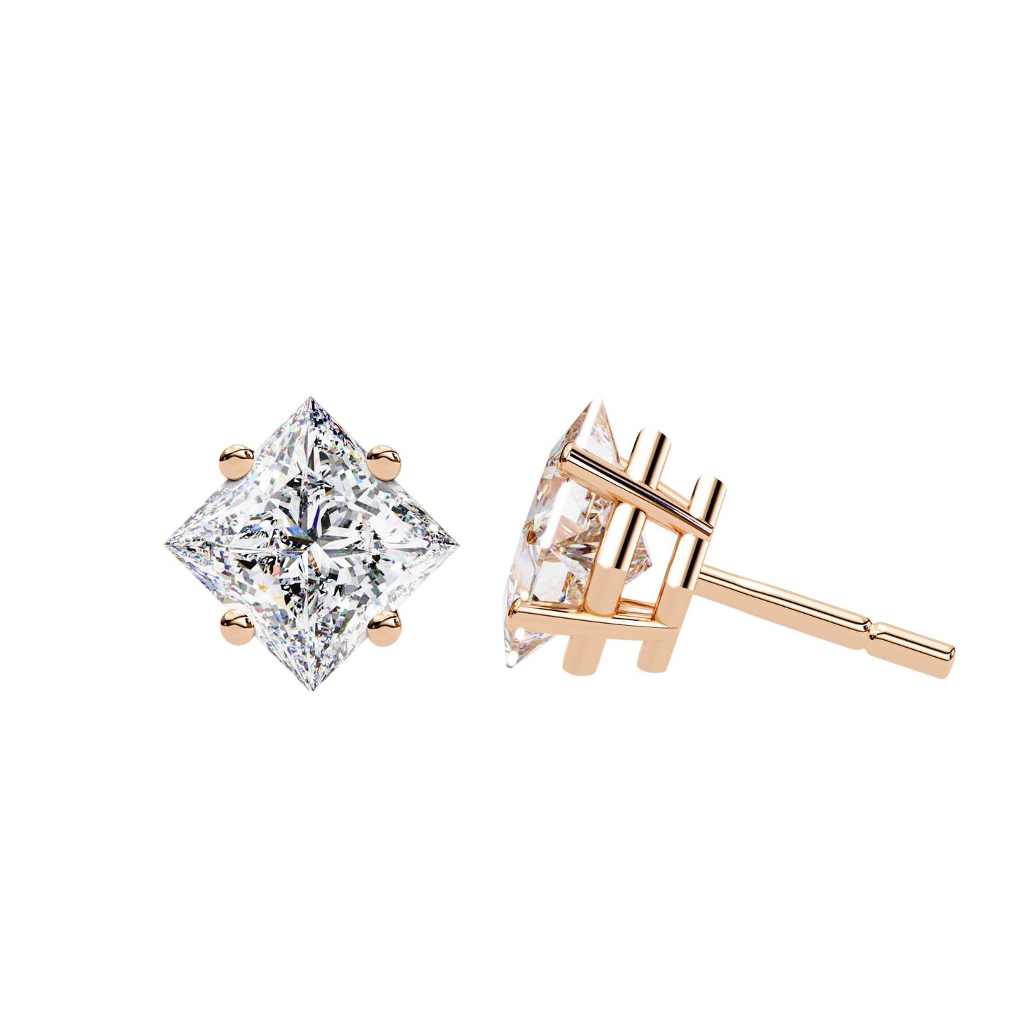 Princess Cut Lab Diamond Stud Earrings | 1ct Solitaire Earrings | Available in 10K 14K 18K Gold & 925 Silver | Classic Women’s Gift