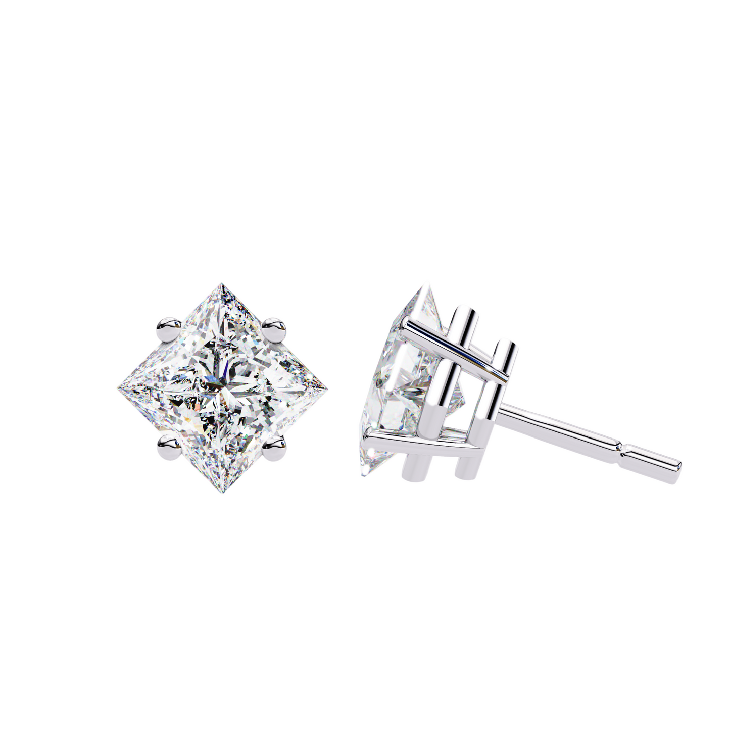 Princess Cut Lab Diamond Stud Earrings | 1ct Solitaire Earrings | Available in 10K 14K 18K Gold & 925 Silver | Classic Women’s Gift