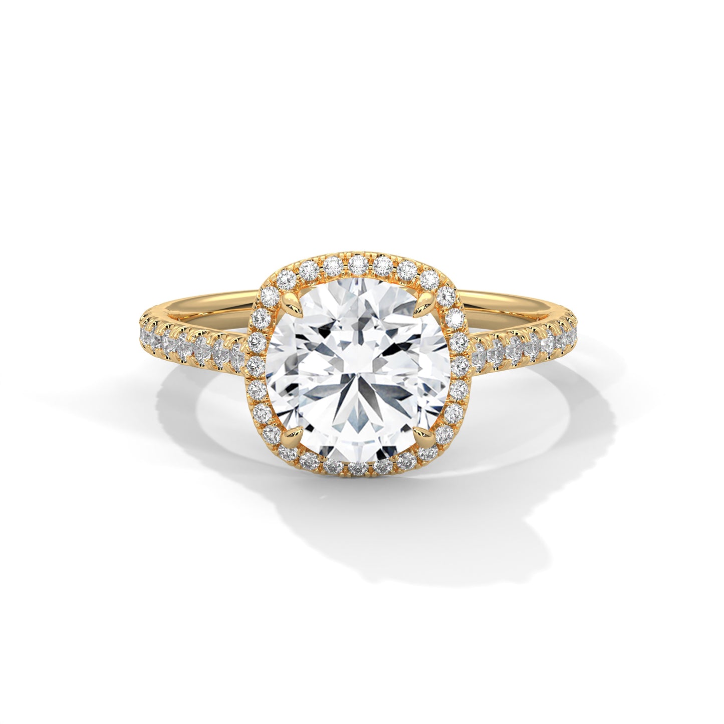 2CT Lab Grown Diamond Halo Engagement Ring | VVS Clarity | 14K/18K Yellow Rose White Gold | Round Cut Cushion Halo | Customizable Ring