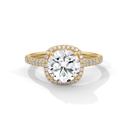 2CT Lab Grown Diamond Halo Engagement Ring | VVS Clarity | 14K/18K Yellow Rose White Gold | Round Cut Cushion Halo | Customizable Ring