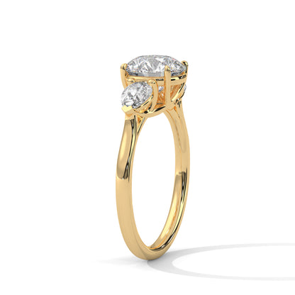 2CT Round Lab Diamond Engagement Ring with Pear Side Stones | VVS Clarity | 3-Stone Gold Ring | Lab Grown Diamond Ring | Custom Bridal Jewel