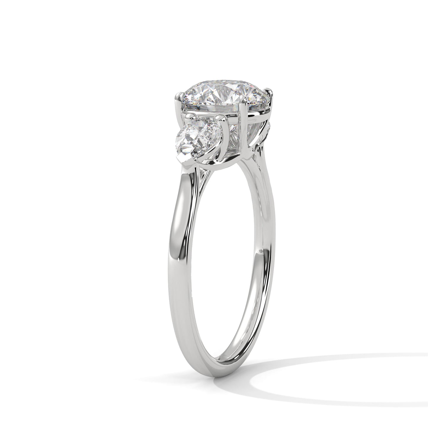 2CT Round Lab Diamond Engagement Ring with Pear Side Stones | VVS Clarity | 3-Stone Gold Ring | Lab Grown Diamond Ring | Custom Bridal Jewel