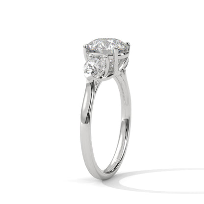 2CT Round Lab Diamond Engagement Ring with Pear Side Stones | VVS Clarity | 3-Stone Gold Ring | Lab Grown Diamond Ring | Custom Bridal Jewel