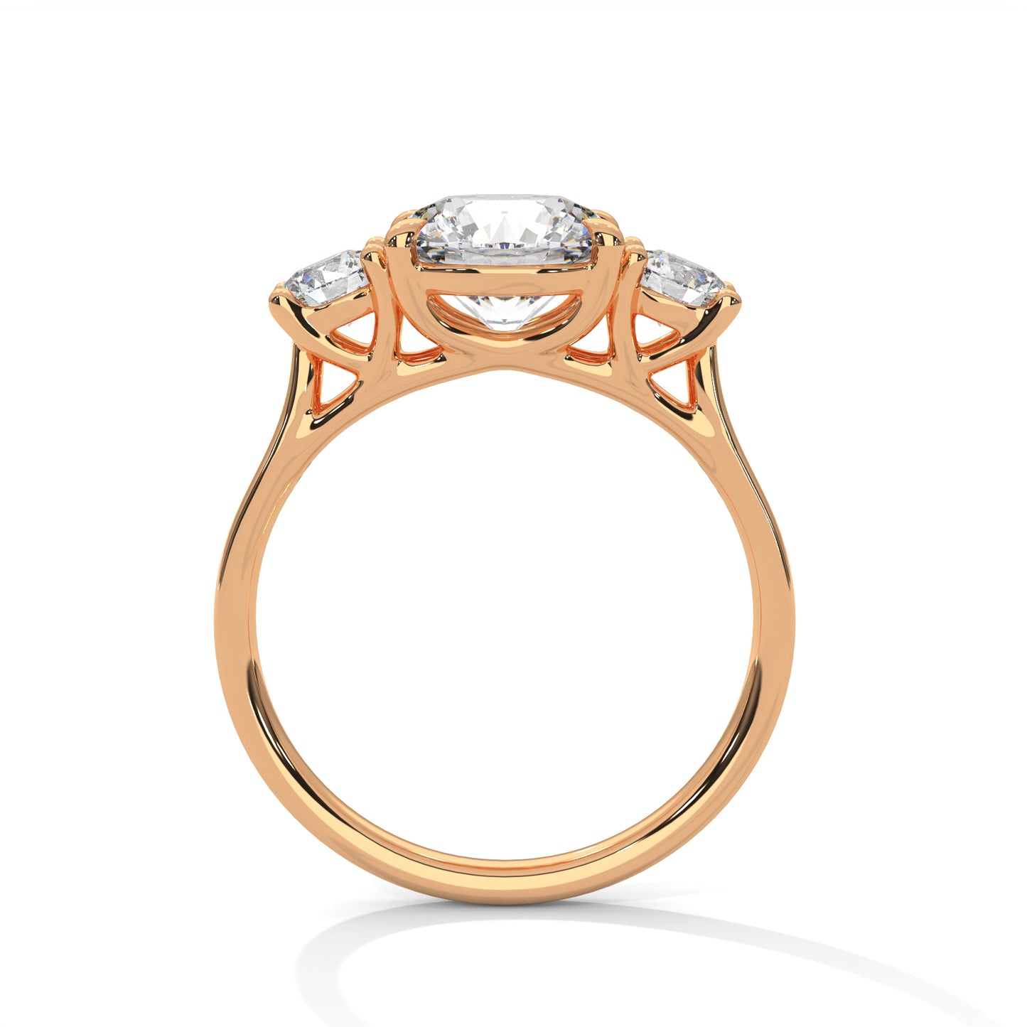 2ct Round Lab Diamond 3-Stone Engagement Ring | VVS Clarity | 0.25ct Side Diamonds | Rose, White & Yellow Gold