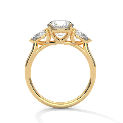 2CT Round Lab Diamond Engagement Ring with Pear Side Stones | VVS Clarity | 3-Stone Gold Ring | Lab Grown Diamond Ring | Custom Bridal Jewel