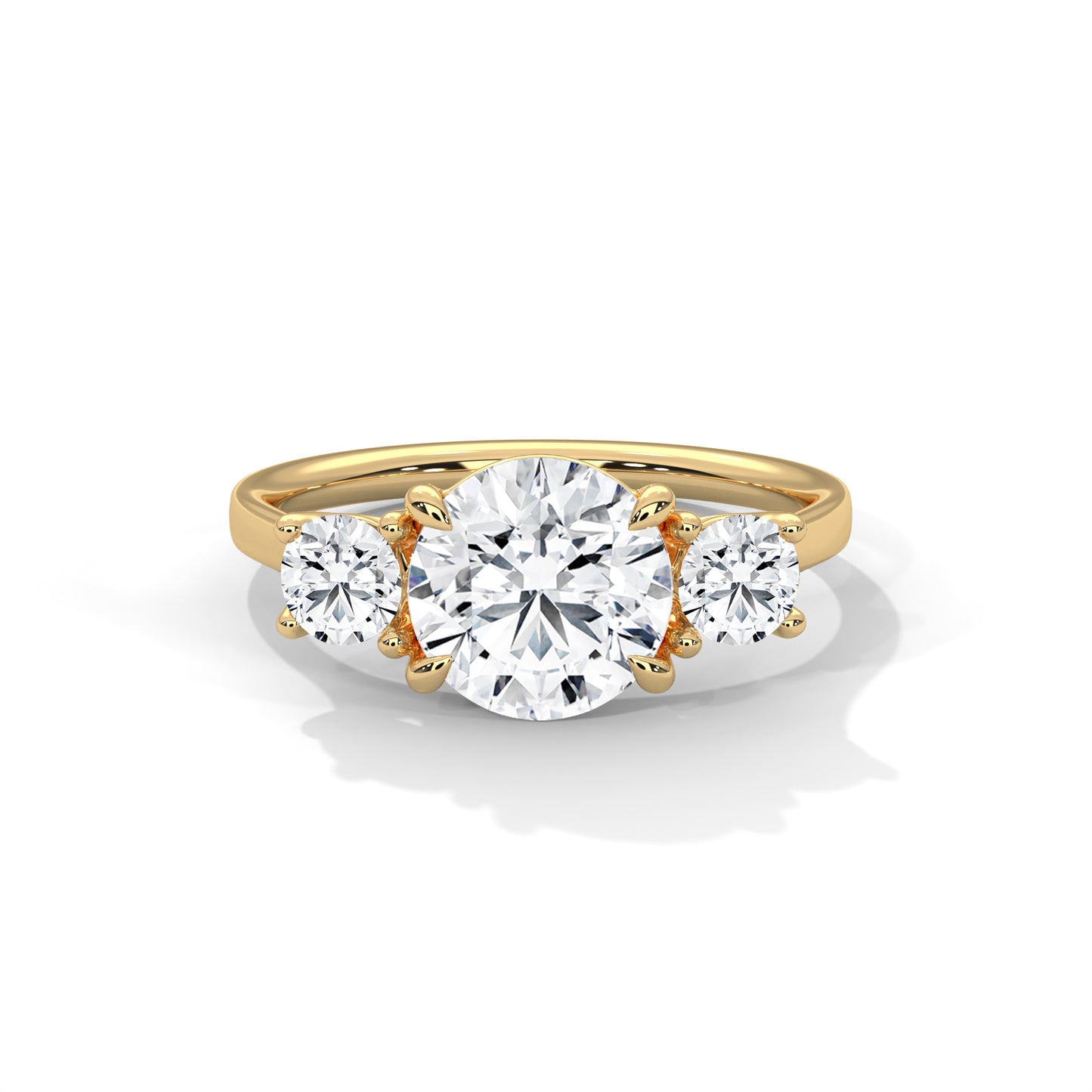 2ct Round Lab Diamond 3-Stone Engagement Ring | VVS Clarity | 0.25ct Side Diamonds | Rose, White & Yellow Gold