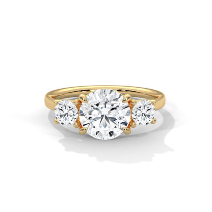 2ct Round Lab Diamond 3-Stone Engagement Ring | VVS Clarity | 0.25ct Side Diamonds | Rose, White & Yellow Gold