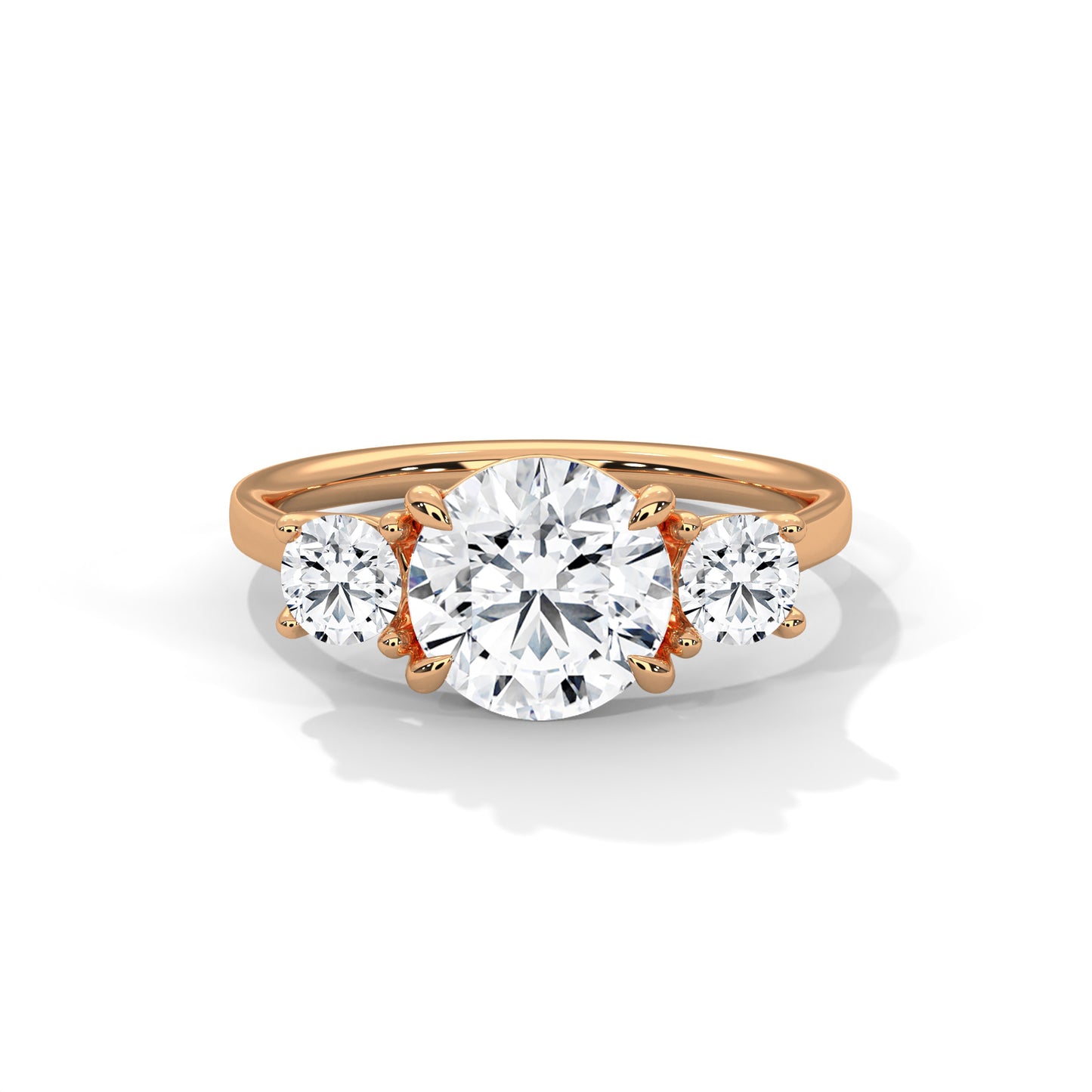2ct Round Lab Diamond 3-Stone Engagement Ring | VVS Clarity | 0.25ct Side Diamonds | Rose, White & Yellow Gold