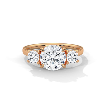 2ct Round Lab Diamond 3-Stone Engagement Ring | VVS Clarity | 0.25ct Side Diamonds | Rose, White & Yellow Gold