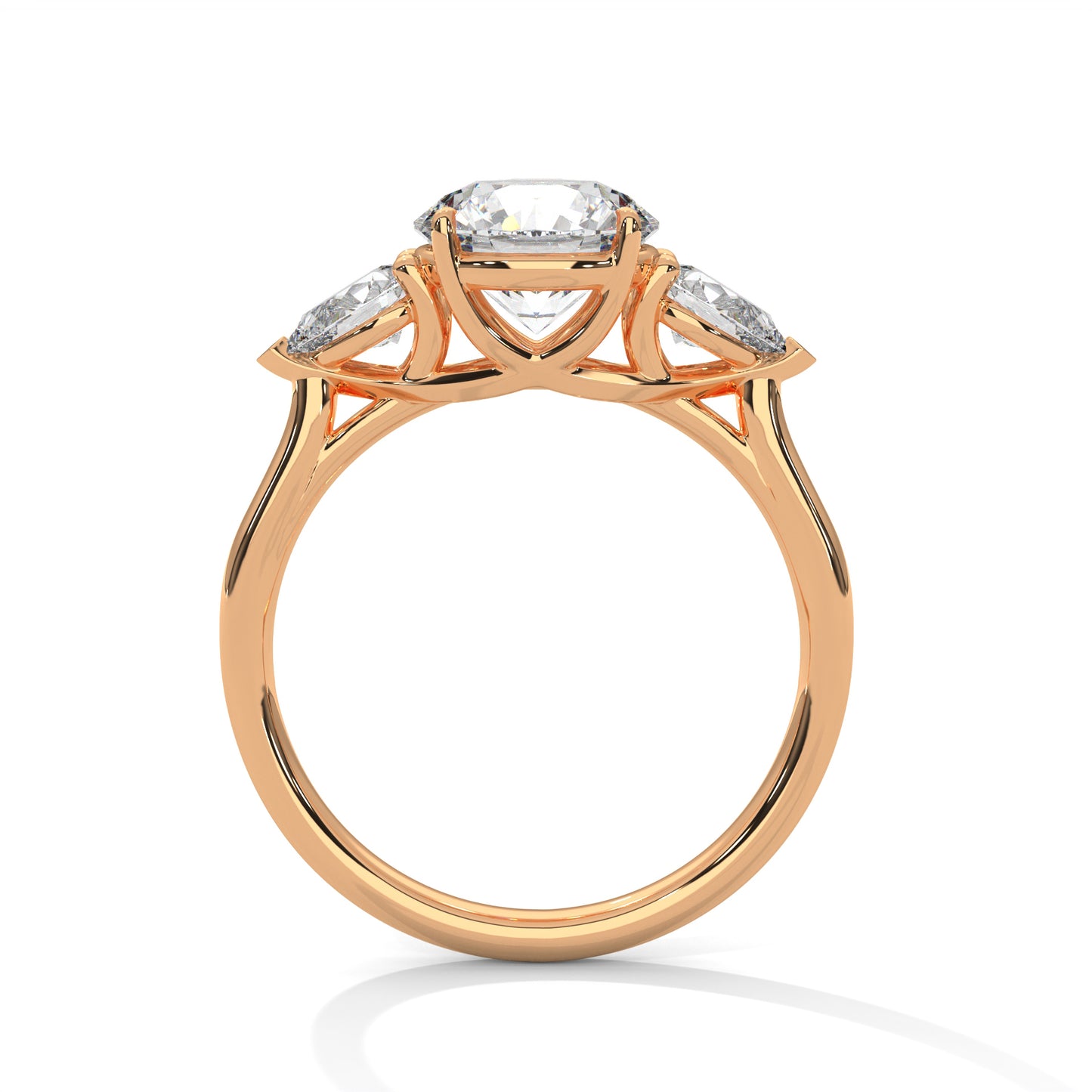 2CT Round Lab Diamond Engagement Ring with Pear Side Stones | VVS Clarity | 3-Stone Gold Ring | Lab Grown Diamond Ring | Custom Bridal Jewel