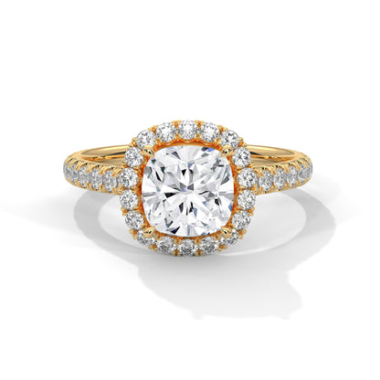 Cushion Cut Lab Diamond Halo Engagement Ring | 2ct Center | Solid Gold | Dainty Pave Diamond Ring | Yellow, Rose & White Gold