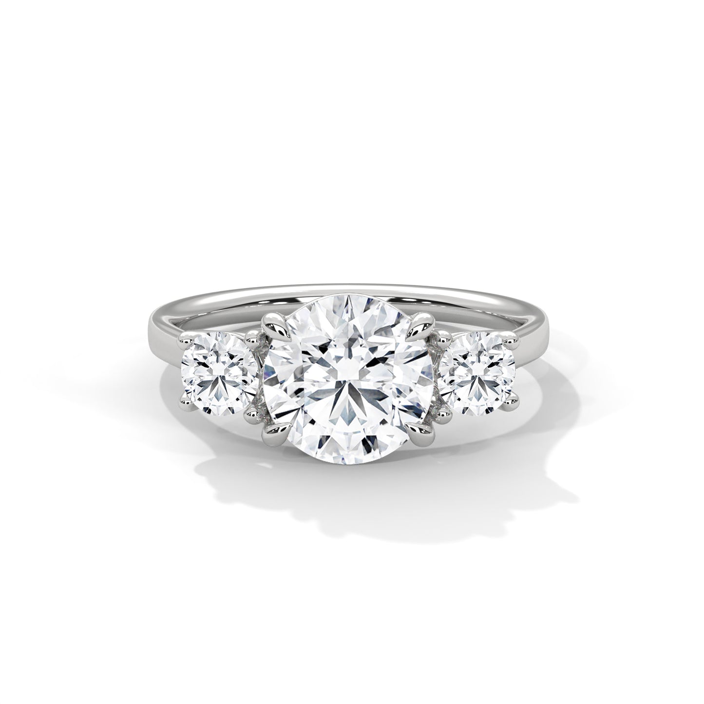 2ct Round Lab Diamond 3-Stone Engagement Ring | VVS Clarity | 0.25ct Side Diamonds | Rose, White & Yellow Gold