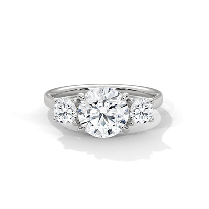 2ct Round Lab Diamond 3-Stone Engagement Ring | VVS Clarity | 0.25ct Side Diamonds | Rose, White & Yellow Gold