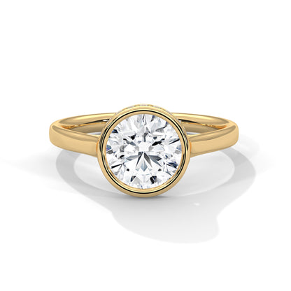 Bezel Set Round Lab Diamond Engagement Ring – 2ct VVS Clarity – Solid Gold in Yellow, Rose, or White – Minimalist Modern Solitaire Ring