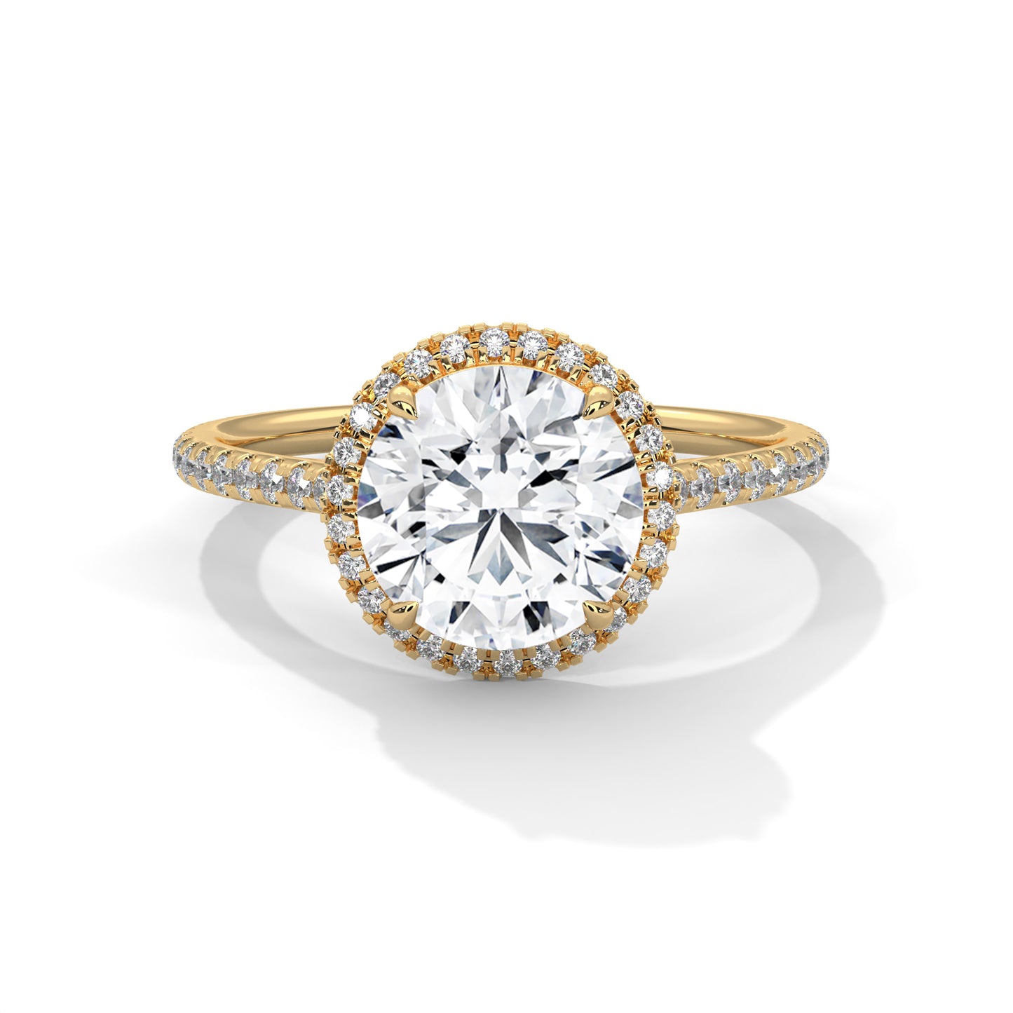2ct Round Lab Diamond Halo Engagement Ring | VVS Clarity | Solid Gold Ring in Yellow, Rose & White | Lab Diamond Side Stones | Maz Jewels