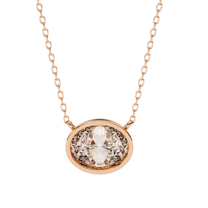 0.75 Ct Oval Cut Lab Diamond Pendant Necklace | IGI Certified VVS-EF | 18K & 14K Gold Bezel Setting