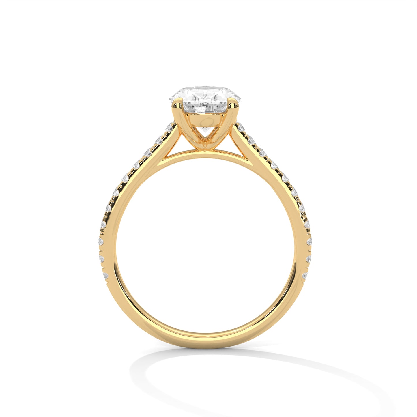 Oval Cut Diamond Engagement Ring with Pave Band – 10K, 14K, 18K White, Yellow & Rose Gold