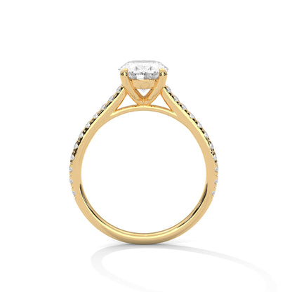 Oval Cut Diamond Engagement Ring with Pave Band – 10K, 14K, 18K White, Yellow & Rose Gold