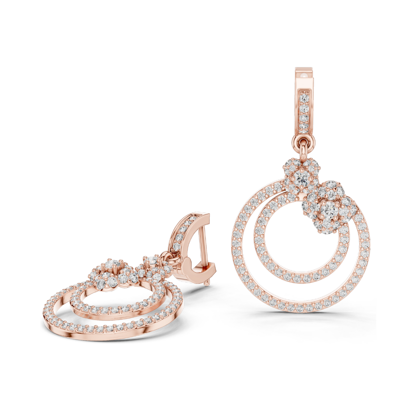 1.084 CT Lab Diamond Double Hoop Floral Earrings | Round Brilliant Cut | 10KT, 14KT, 18KT Gold & 925 Silver | Rose, Yellow, White Gold | Luxury Fine Jewelry