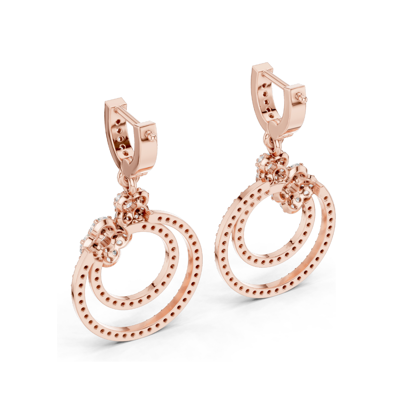 1.084 CT Lab Diamond Double Hoop Floral Earrings | Round Brilliant Cut | 10KT, 14KT, 18KT Gold & 925 Silver | Rose, Yellow, White Gold | Luxury Fine Jewelry